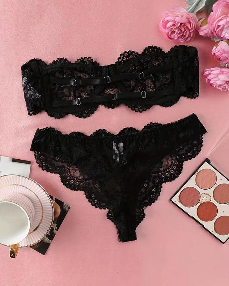 Women's Floral Lace Lingerie Breathable Comfort Underwear Set