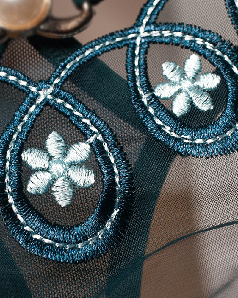 Embroidered Sheer Mesh Thong