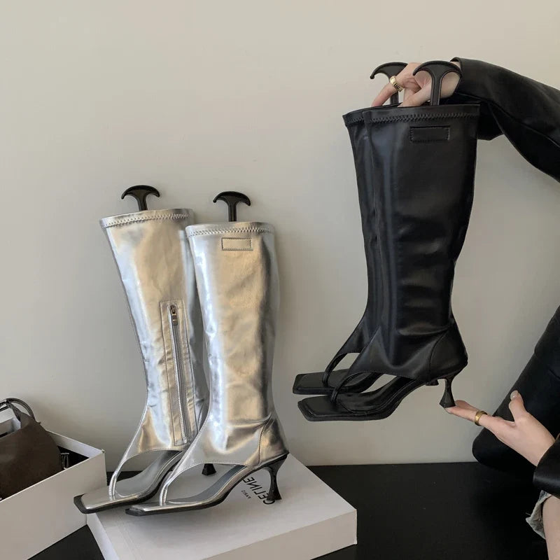 Eilyken Design Open Clip Toe Knee High Boots