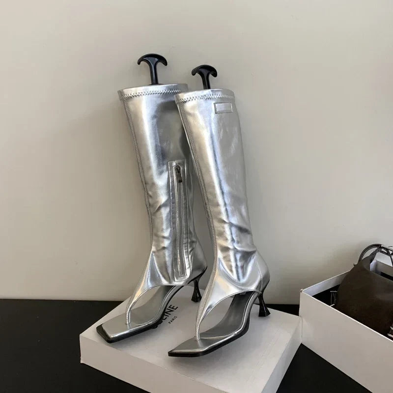 Eilyken Design Open Clip Toe Knee High Boots