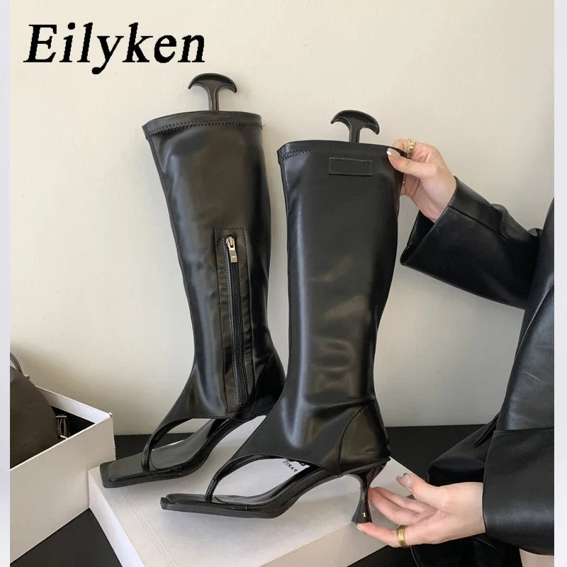 Eilyken Design Open Clip Toe Knee High Boots