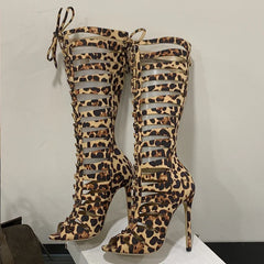 Eilyken Design Style Leopard Print Narrow Band Women Knee-High Boots