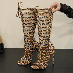 Eilyken Design Style Leopard Print Narrow Band Women Knee-High Boots