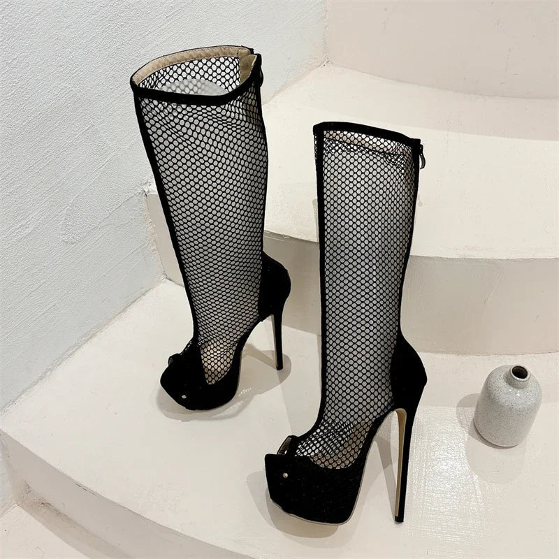 Eilyken Designer Peep Toe Hollow Out Woman Knee-High Boots