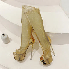 Eilyken Designer Peep Toe Hollow Out Woman Knee-High Boots