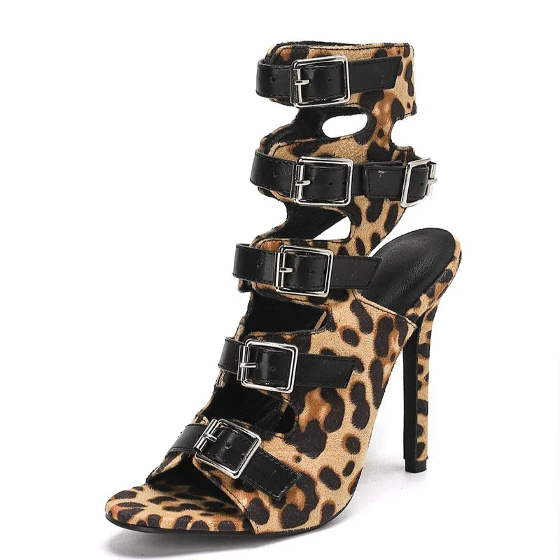 Eilyken Design Leopard Print Belt Buckle Strap Women Boots