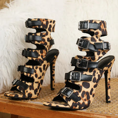Eilyken Design Leopard Print Belt Buckle Strap Women Boots