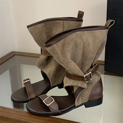 Eilyken Open Toe Buckle Strap Ankle Boots