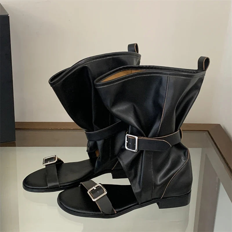 Eilyken Open Toe Buckle Strap Ankle Boots