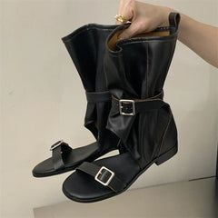 Eilyken Open Toe Buckle Strap Ankle Boots