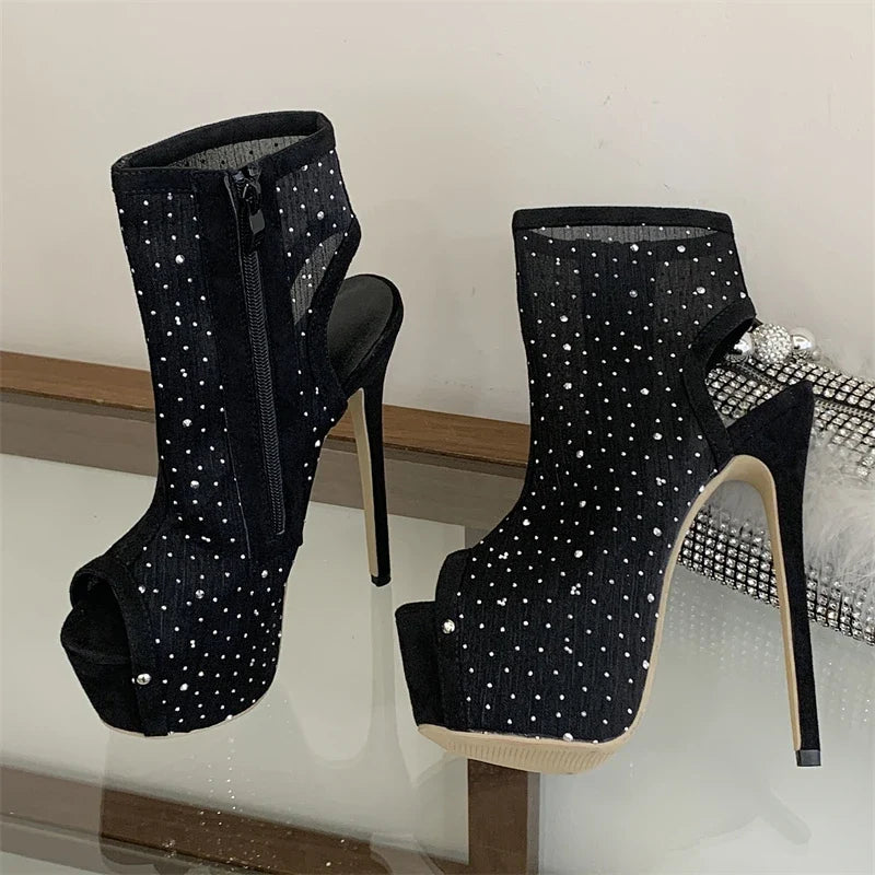 Eilyken Slingback Crystal Peep Toe Women Ankle Boots