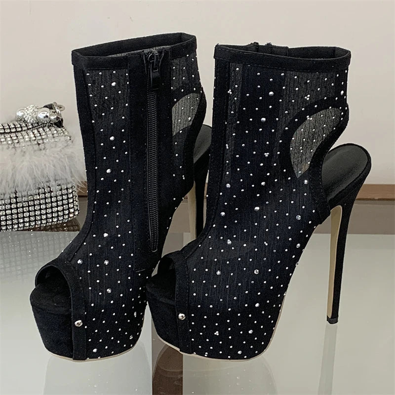 Eilyken Slingback Crystal Peep Toe Women Ankle Boots