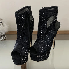 Eilyken Slingback Crystal Peep Toe Women Ankle Boots