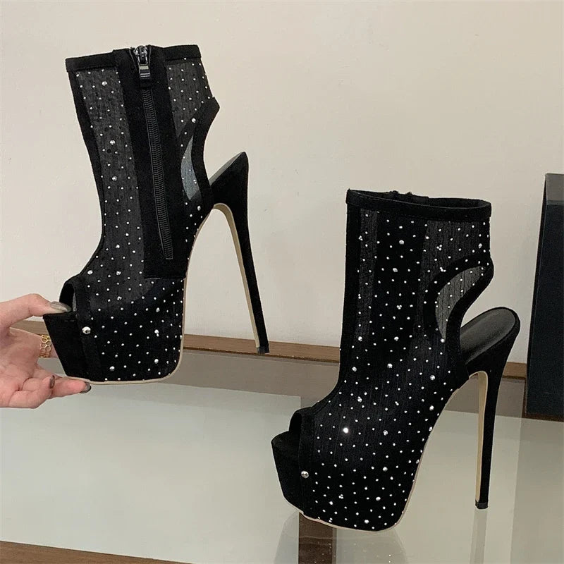Eilyken Slingback Crystal Peep Toe Women Ankle Boots