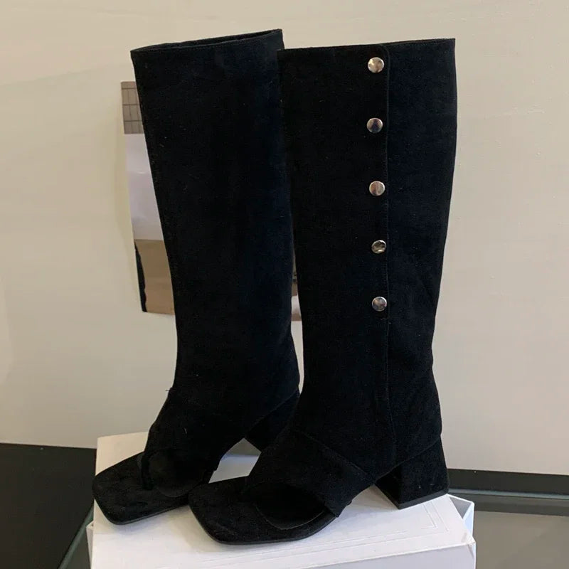 Eilyken Spring Autumn Square Clip Toe Women Knee-High Boots