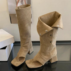 Eilyken Spring Autumn Square Clip Toe Women Knee-High Boots