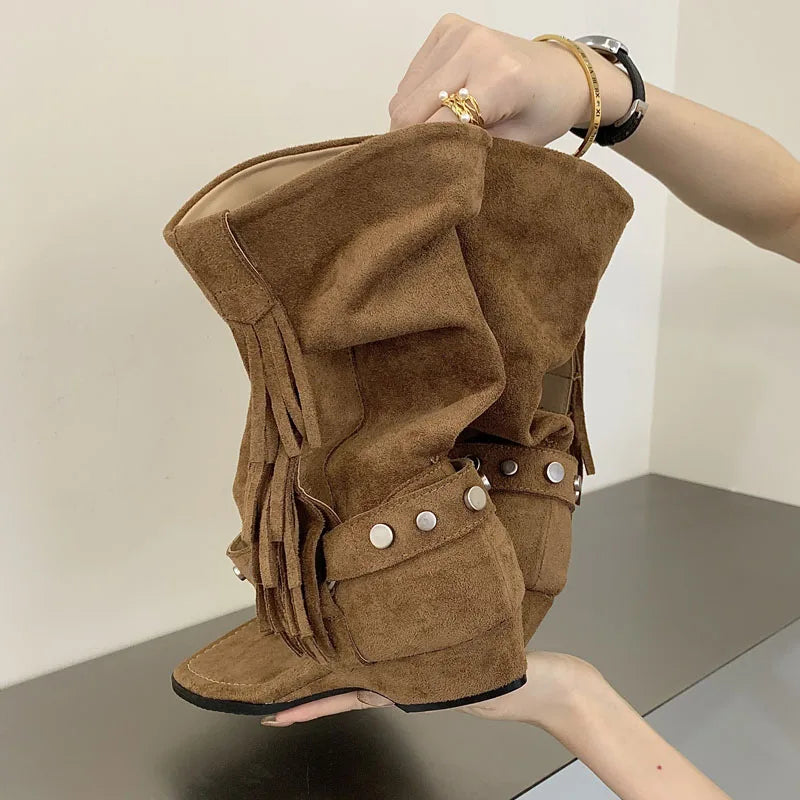 Eilyken Tassel Rivet Square Clip Toe WomenAnkle Boots