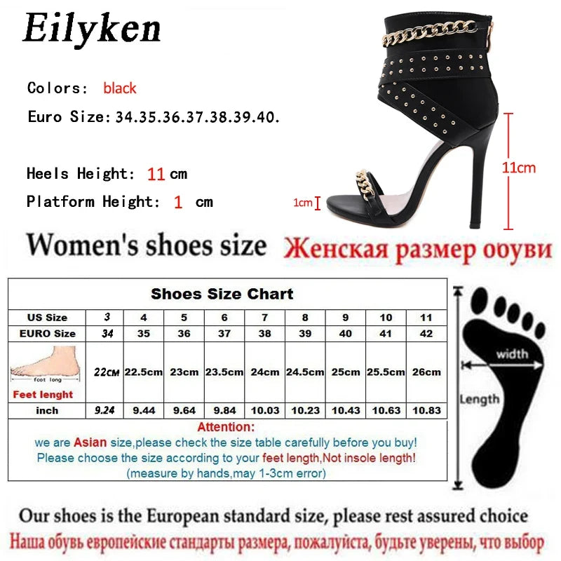 Eilyken Gladiator Rivet Metal Decoration High Heel Sandals Women Hollow Out Cover Heel