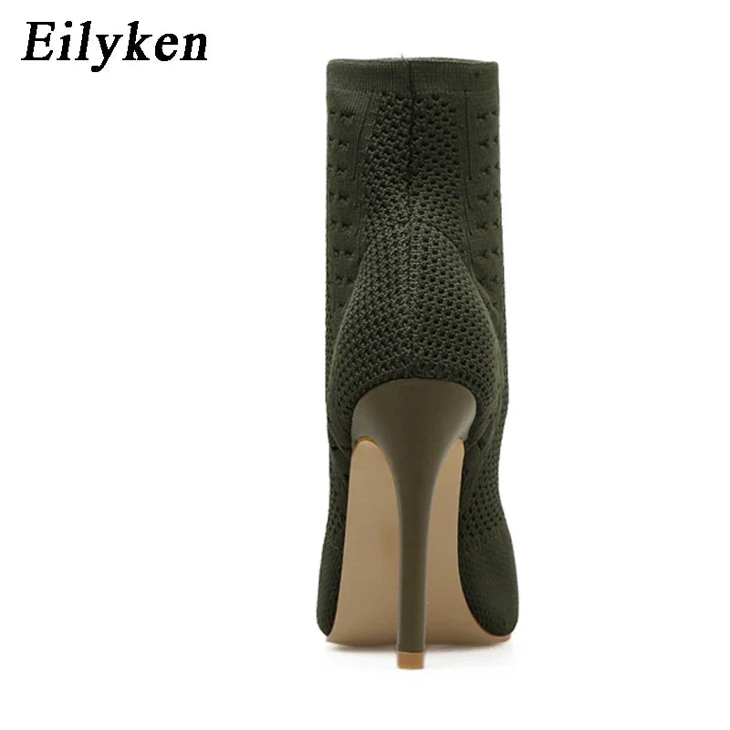 Eilyken Green Knitting Elastic Womens Sock Ankle Boots