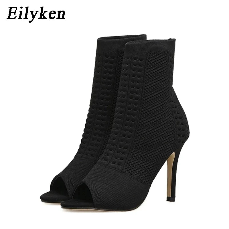 Eilyken Green Knitting Elastic Womens Sock Ankle Boots