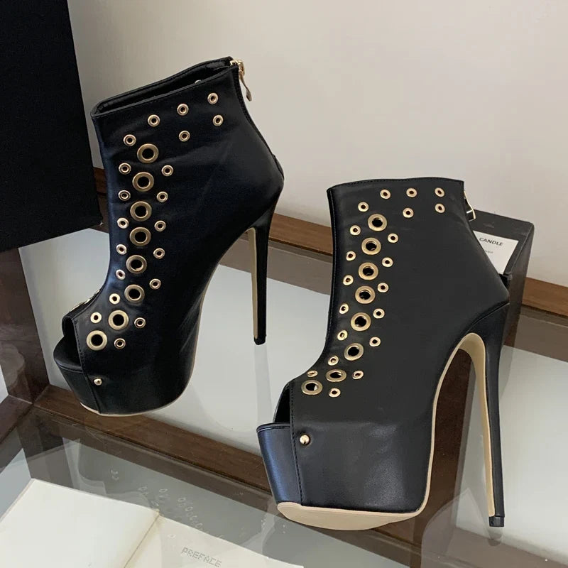 Eilyken Design Metal Hollow Hole Peep Toe Platform Women Sandals Sexy Stiletto High Heels Shoes