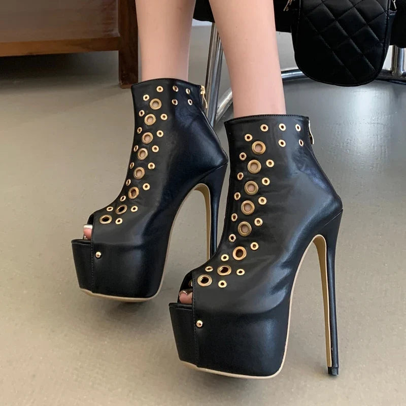 Eilyken Design Metal Hollow Hole Peep Toe Platform Women Sandals Sexy Stiletto High Heels Shoes