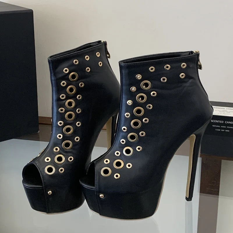 Eilyken Design Metal Hollow Hole Peep Toe Platform Women Sandals Sexy Stiletto High Heels Shoes