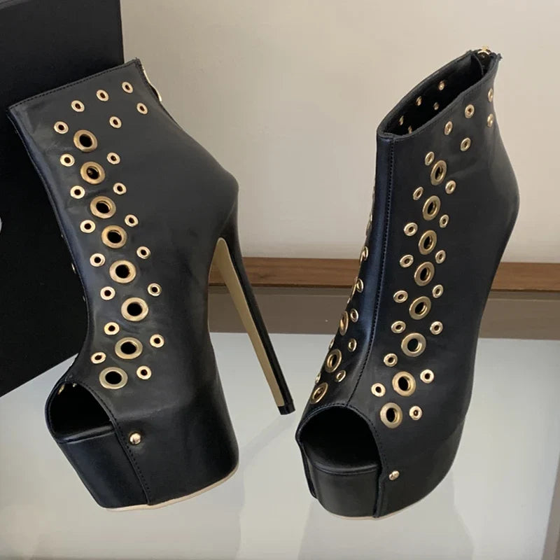 Eilyken Design Metal Hollow Hole Peep Toe Platform Women Sandals Sexy Stiletto High Heels Shoes