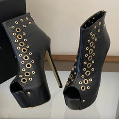 Eilyken Design Metal Hollow Hole Peep Toe Platform Women Sandals Sexy Stiletto High Heels Shoes
