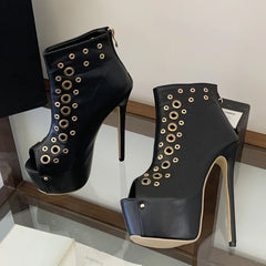 Eilyken Design Metal Hollow Hole Peep Toe Platform Women Sandals Sexy Stiletto High Heels Shoes
