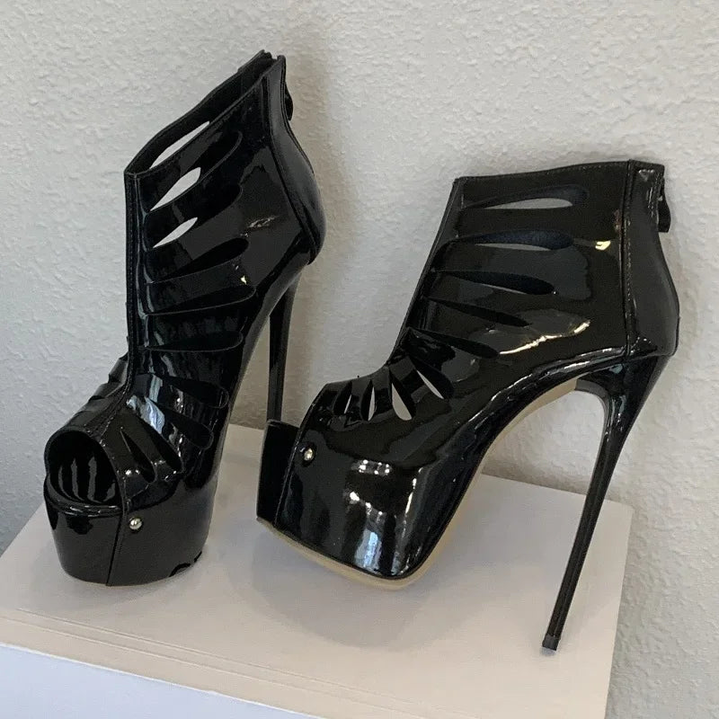Eilyken Design Narrow Band Peep Toe Platform Ankle Boots