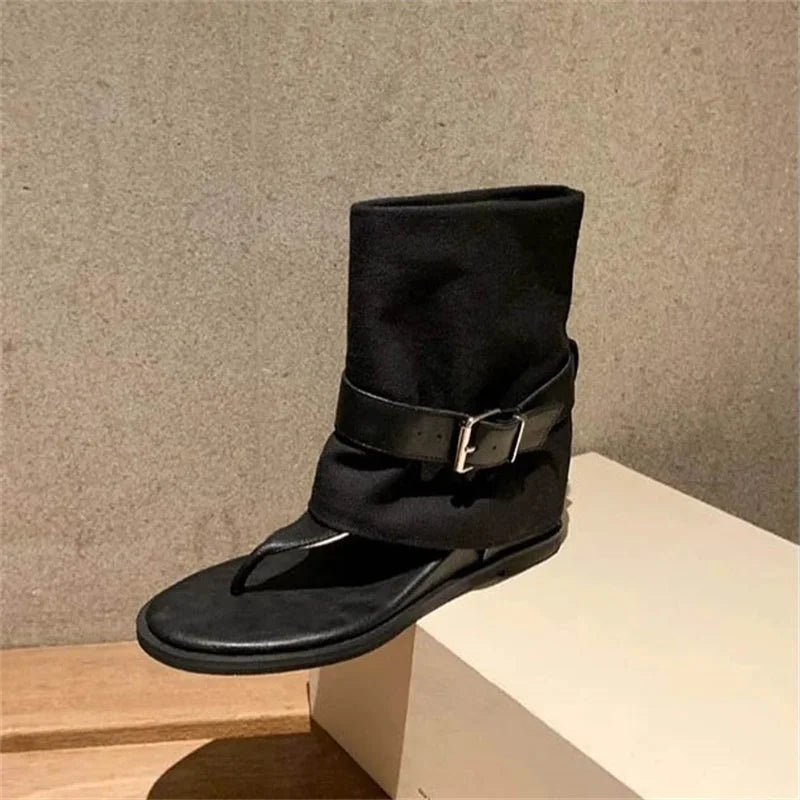Eilyken Gladiator Height-increasing Insoles Flat Heels Woman Boot Sandals Summer Clip Toe Belt Buckle Strap Shoes