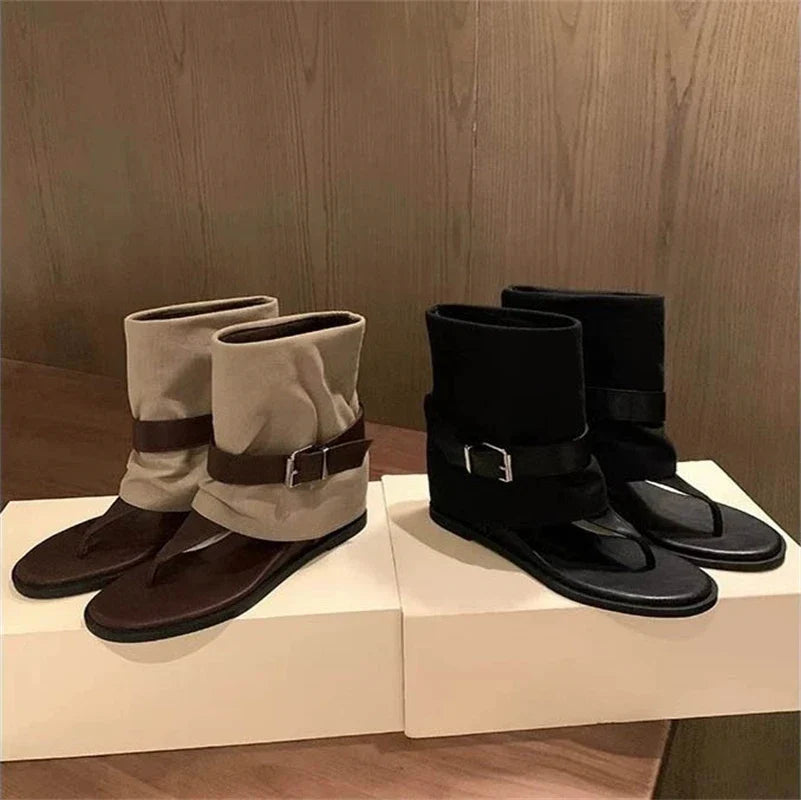 Eilyken Gladiator Height-increasing Insoles Flat Heels Woman Boot Sandals Summer Clip Toe Belt Buckle Strap Shoes