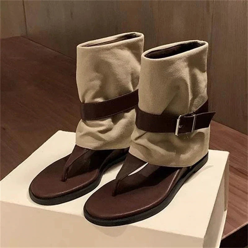 Eilyken Gladiator Height-increasing Insoles Flat Heels Woman Boot Sandals Summer Clip Toe Belt Buckle Strap Shoes