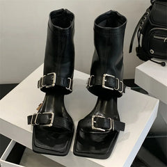 Eilyken Square Toe Zipper Women Ankle Boot Sandals Design Style Narrow Band Buckle Strap Thin Heels Shoes