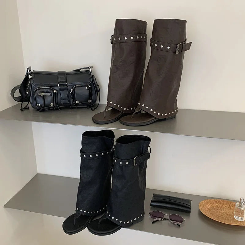 Eilyken Vintage Low Heels Round Clip Toe Women Knee-High Boots