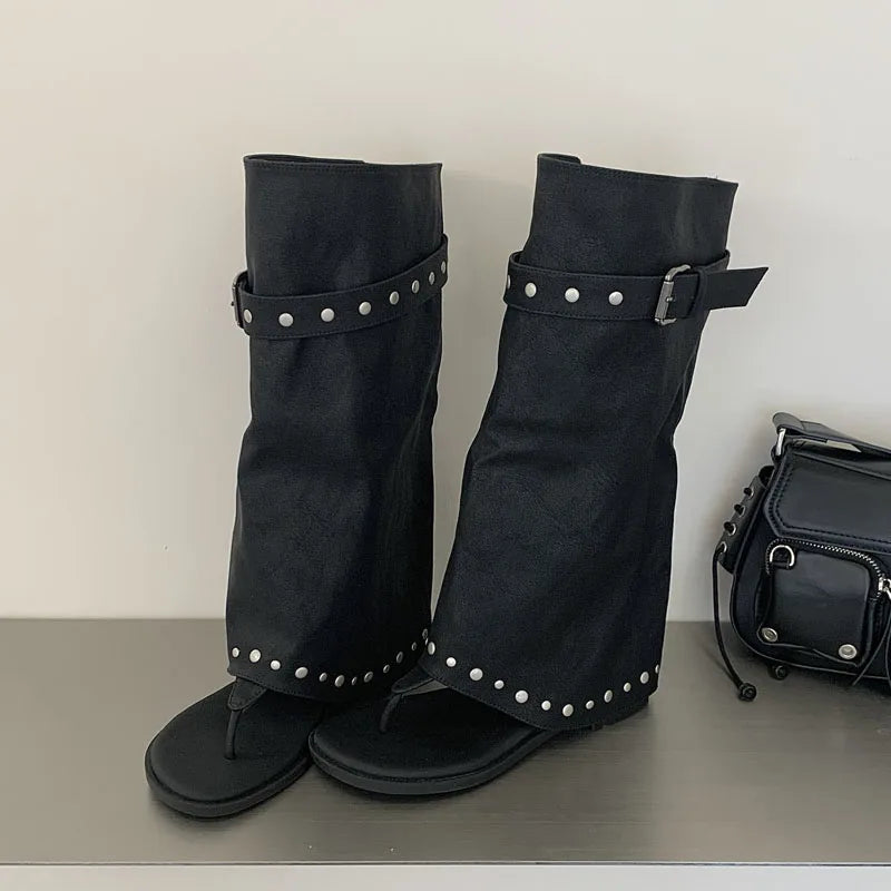 Eilyken Vintage Low Heels Round Clip Toe Women Knee-High Boots