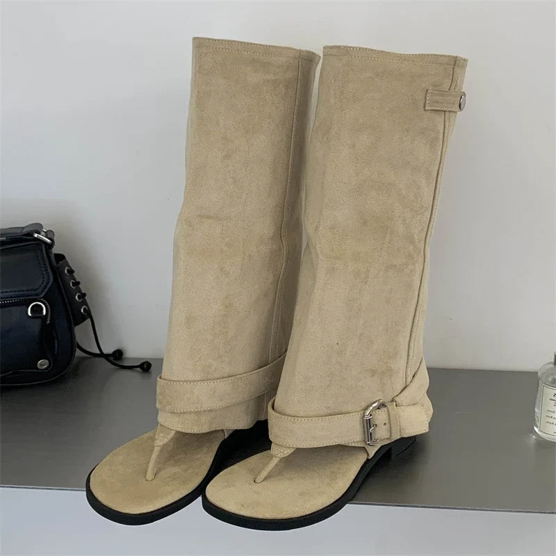 Eilyken Punk Style Round Clip Toe Women Knee High Boots