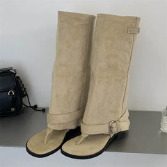 Eilyken Punk Style Round Clip Toe Women Knee High Boots