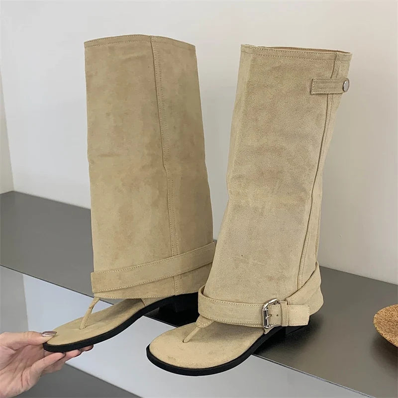 Eilyken Punk Style Round Clip Toe Women Knee High Boots
