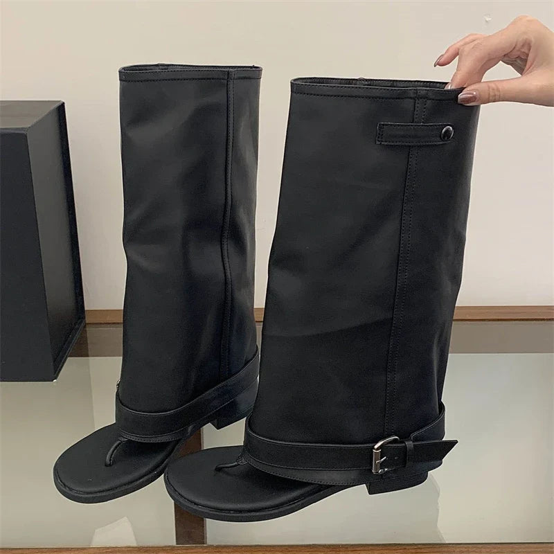 Eilyken Punk Style Round Clip Toe Women Knee High Boots