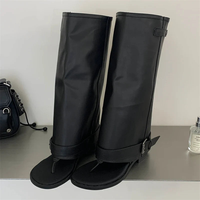 Eilyken Punk Style Round Clip Toe Women Knee High Boots