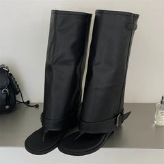 Eilyken Punk Style Round Clip Toe Women Knee High Boots