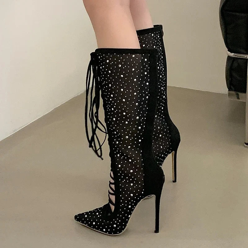 Eilyken Sexy Design Hollow Out Pointed Toe Women Knee-High Boots