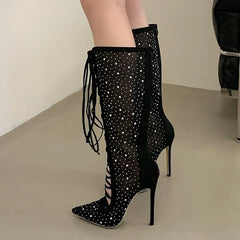 Eilyken Sexy Design Hollow Out Pointed Toe Women Knee-High Boots