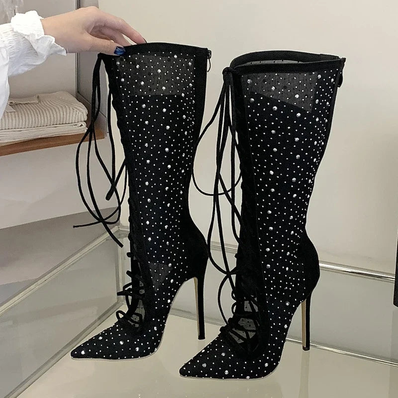 Eilyken Sexy Design Hollow Out Pointed Toe Women Knee-High Boots