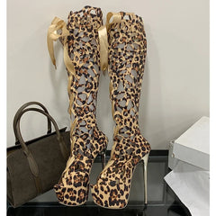 Eilyken Sexy Design Hollow Thin High Heels Women Knee-High Boots