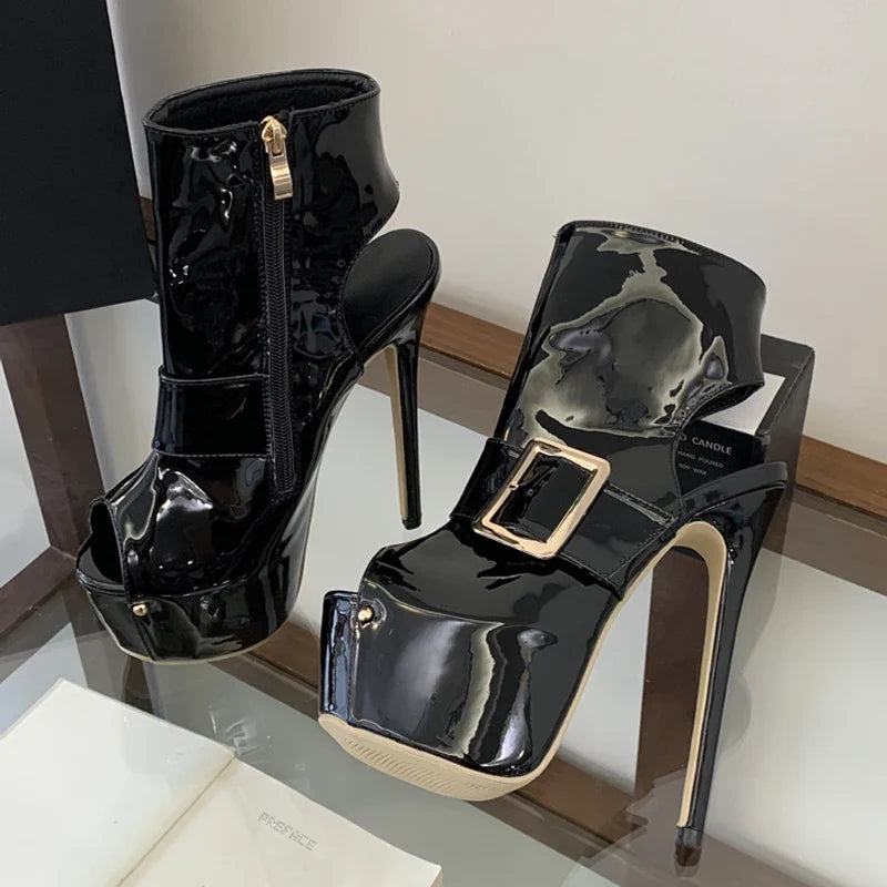 Eilyken Sexy Ultra Stiletto High Heels Patent Leather Women Sandals Boots