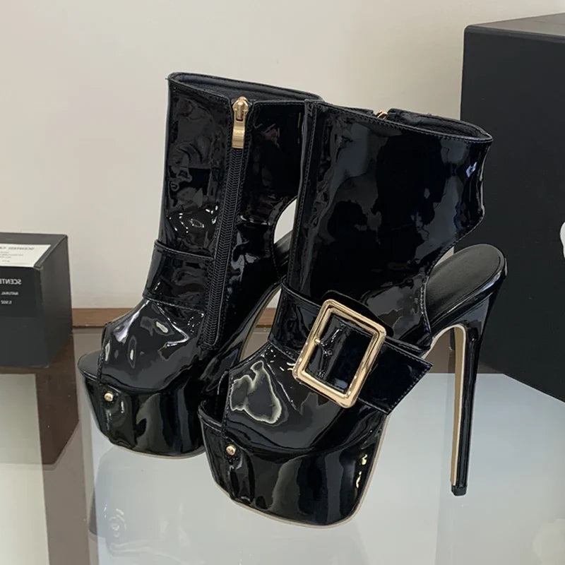 Eilyken Sexy Ultra Stiletto High Heels Patent Leather Women Sandals Boots