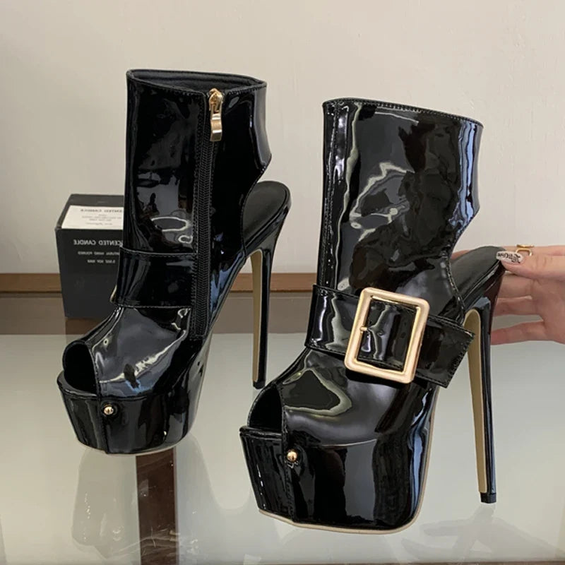 Eilyken Sexy Ultra Stiletto High Heels Patent Leather Women Sandals Boots